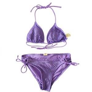 OP Purple Bikini Set Textured Double Layered String Side Ties Size S